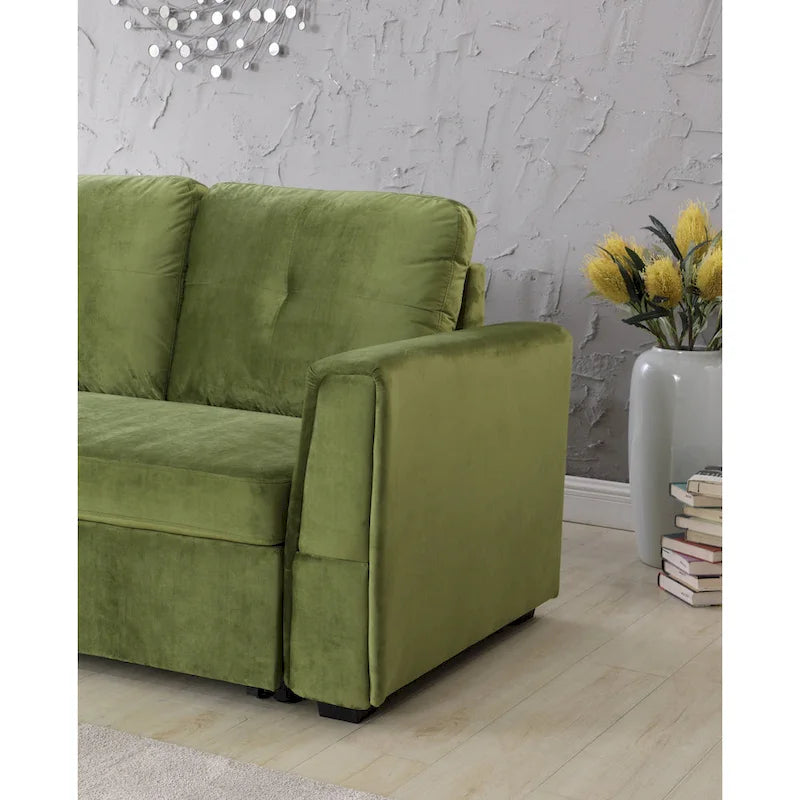 91-in. Velvet Reversible Convertible Storage Sectional/Sofa Sleeper