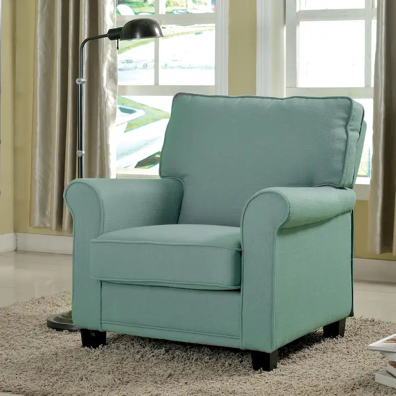 Charmayne Transitional Linen Padded Chair with Rolled Arms by