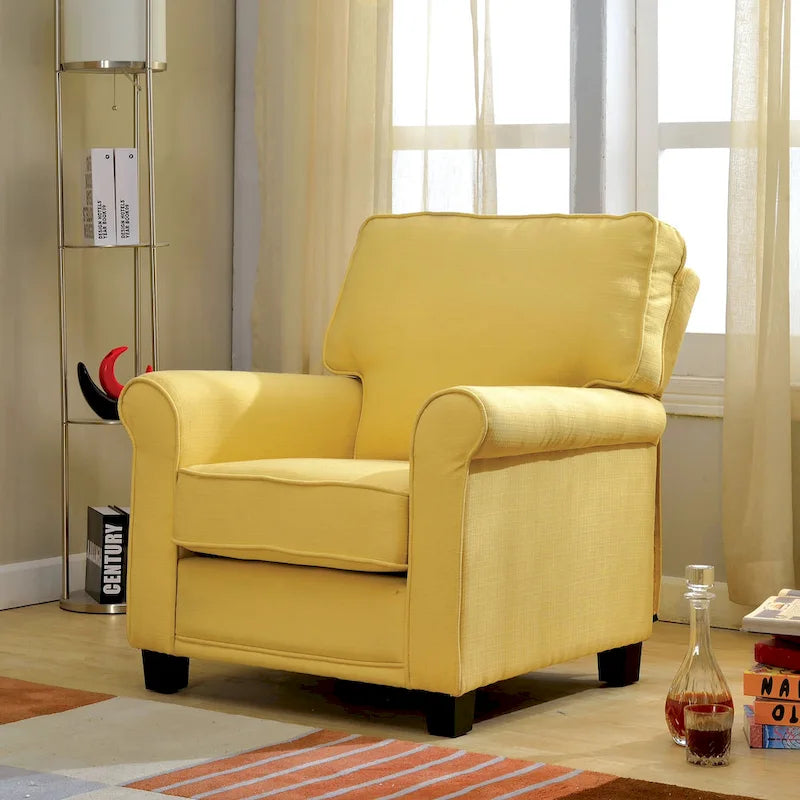 Charmayne Transitional Linen Padded Chair with Rolled Arms by