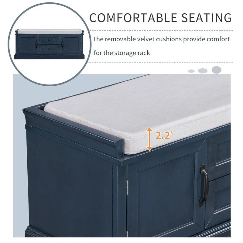 Storage Bench with 2 Drawers and 2 Cabinets