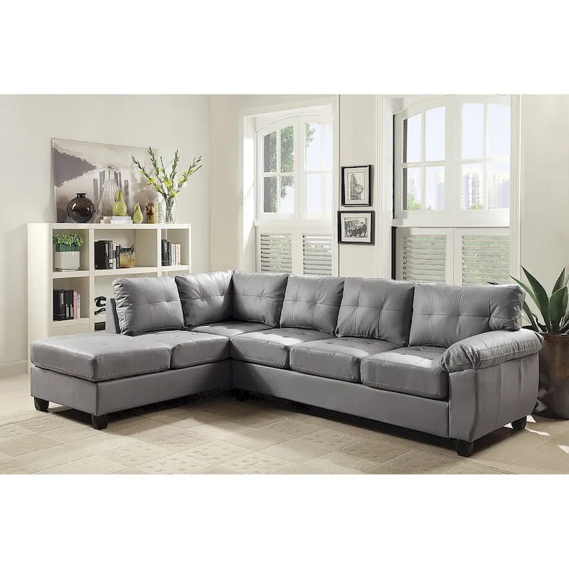 111 in. W 2-piece Faux Leather L Shape Sectional Sofa - 78L x 111W x 32H