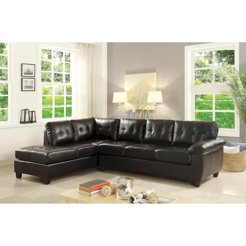 111 in. W 2-piece Faux Leather L Shape Sectional Sofa - 78L x 111W x 32H