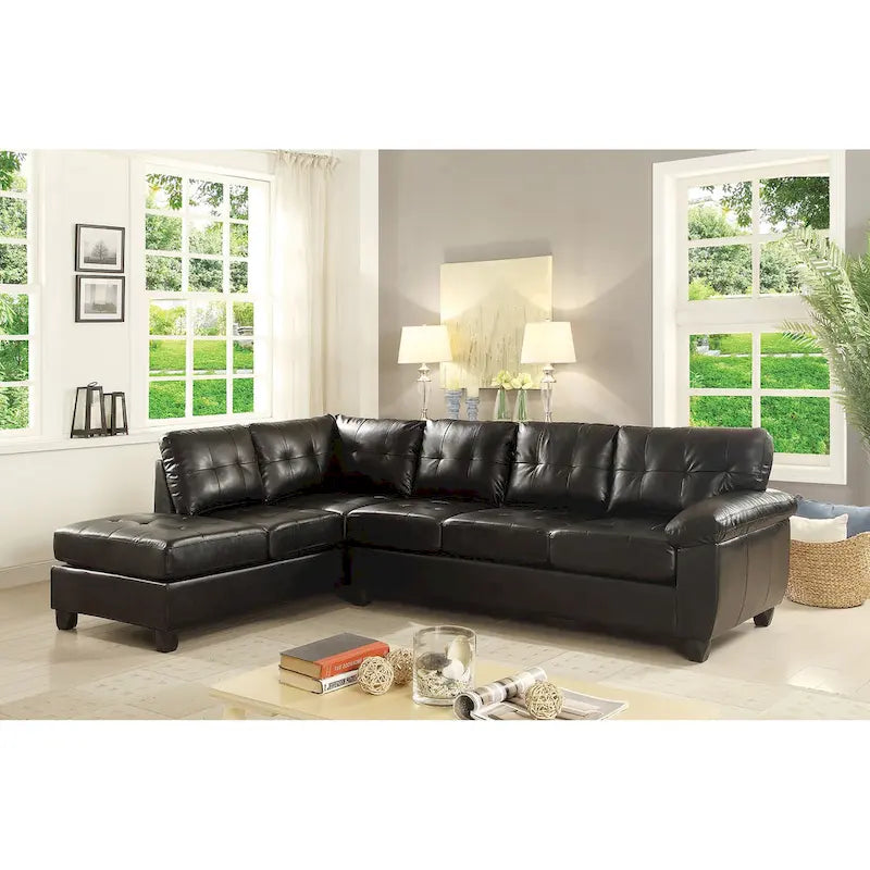 111 in. W 2-piece Faux Leather L Shape Sectional Sofa - 78L x 111W x 32H