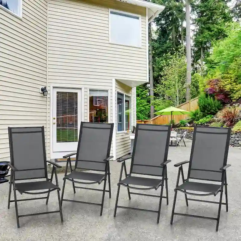 Outdoor Folding Sling Dining Chair Aluminum & Steel Frame, Set of 4