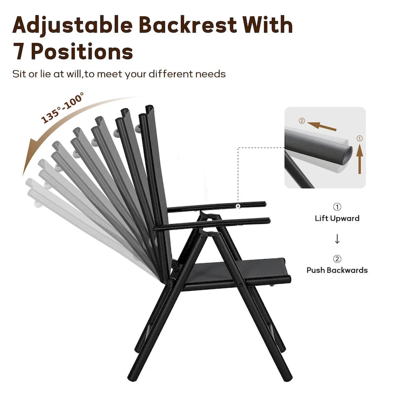 Outdoor Folding Sling Dining Chair Aluminum & Steel Frame, Set of 4