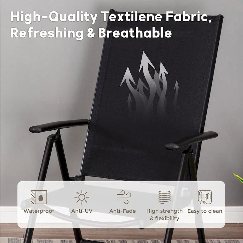 Outdoor Folding Sling Dining Chair Aluminum & Steel Frame, Set of 4