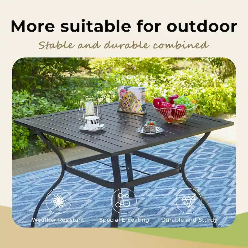 MAISON ARTS Oversized 5-Piece Metal Patio Dining Set with 4 Padded Chairs and Square Table - Black