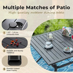 MAISON ARTS Oversized 5-Piece Metal Patio Dining Set with 4 Padded Chairs and Square Table - Black