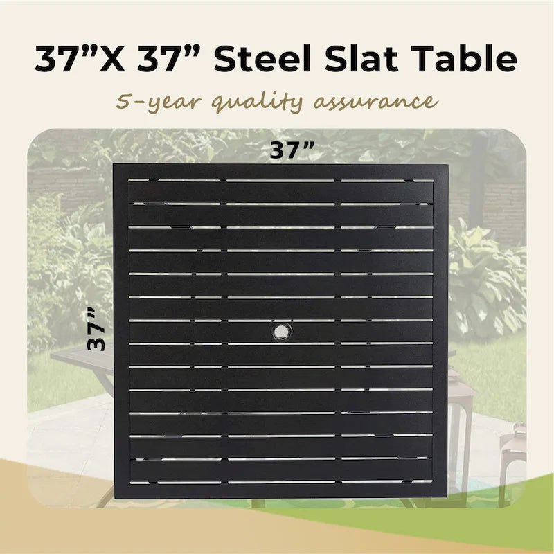 MAISON ARTS Oversized 5-Piece Metal Patio Dining Set with 4 Padded Chairs and Square Table - Black