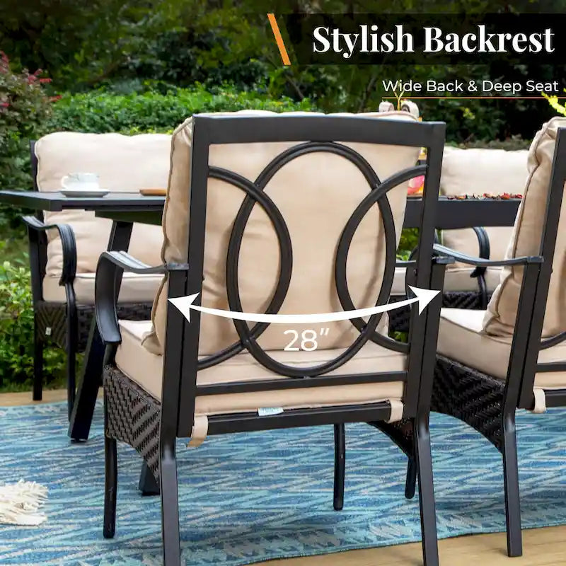 MAISON ARTS Oversized 5-Piece Metal Patio Dining Set with 4 Padded Chairs and Square Table - Black
