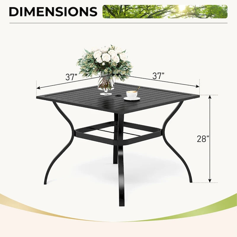 MAISON ARTS Oversized 5-Piece Metal Patio Dining Set with 4 Padded Chairs and Square Table - Black