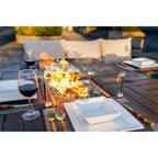 7-Piece Patio Aluminum Frame Conversational Sofa Set Dining Set with Gas Fire pit and Ice bucket Rectangle Dining Table