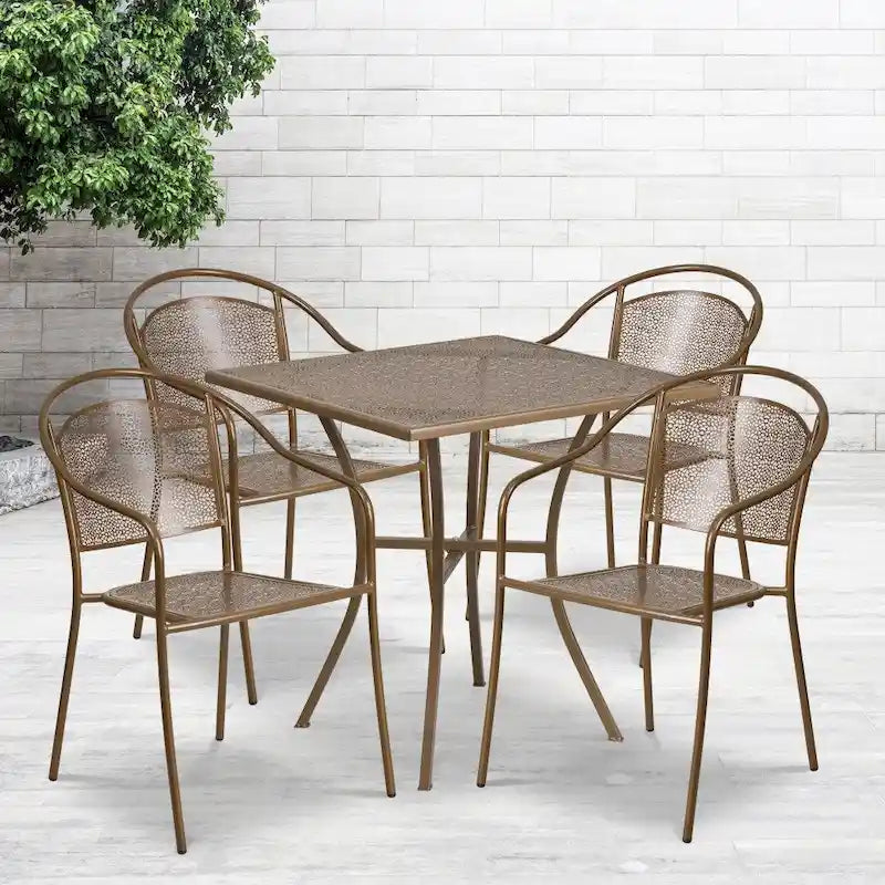 28 Square Indoor-Outdoor Steel Patio Table Set with 4 Round Back Chairs