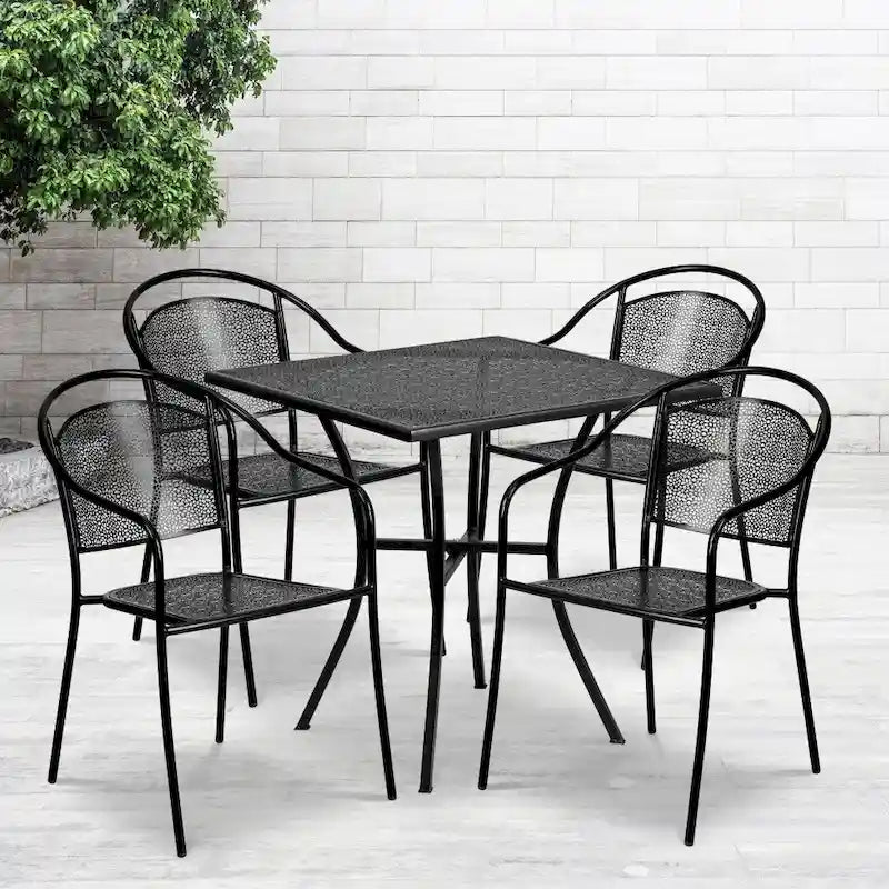 28 Square Indoor-Outdoor Steel Patio Table Set with 4 Round Back Chairs