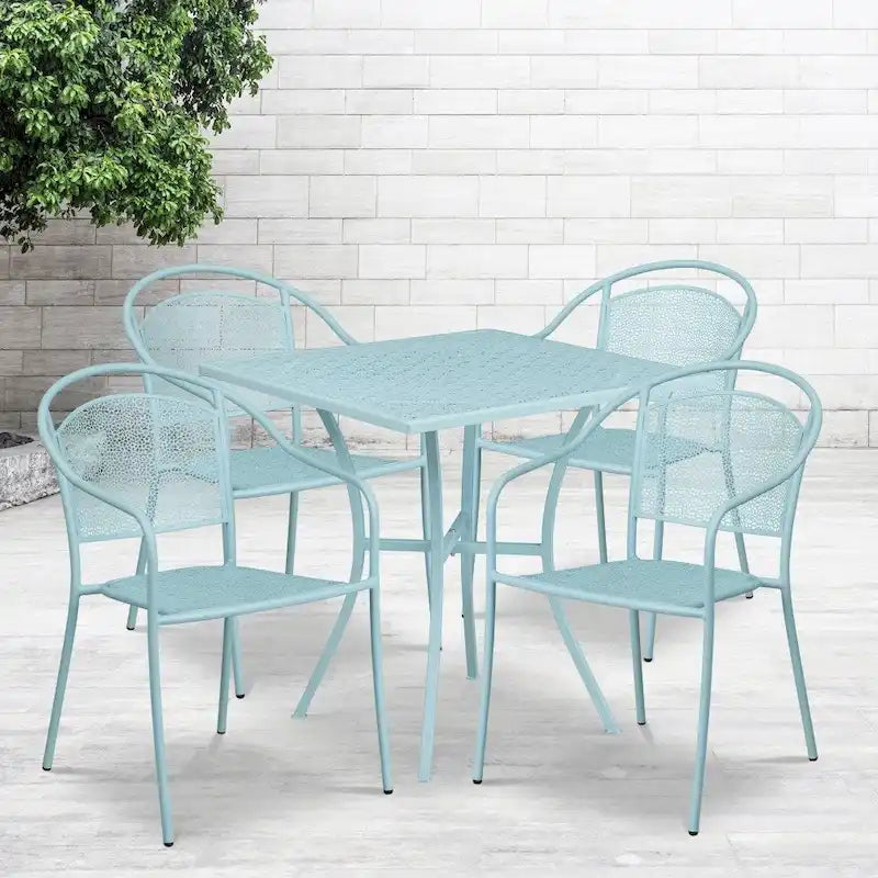 28 Square Indoor-Outdoor Steel Patio Table Set with 4 Round Back Chairs