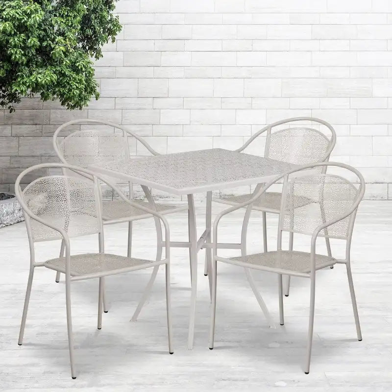 28 Square Indoor-Outdoor Steel Patio Table Set with 4 Round Back Chairs
