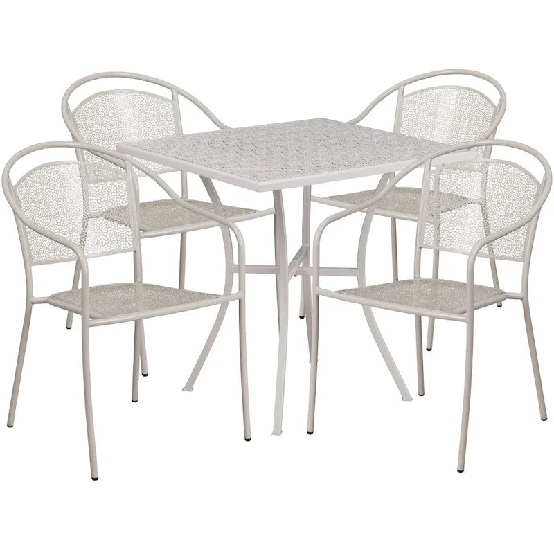 28 Square Indoor-Outdoor Steel Patio Table Set with 4 Round Back Chairs