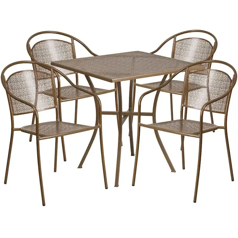 28 Square Indoor-Outdoor Steel Patio Table Set with 4 Round Back Chairs