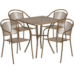 28 Square Indoor-Outdoor Steel Patio Table Set with 4 Round Back Chairs