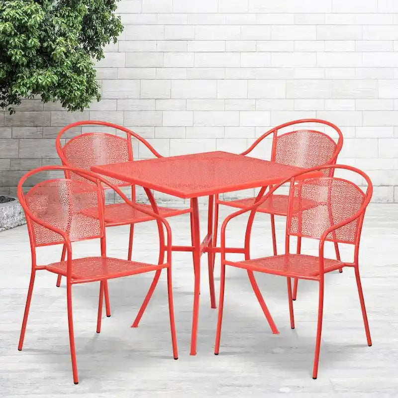 28 Square Indoor-Outdoor Steel Patio Table Set with 4 Round Back Chairs