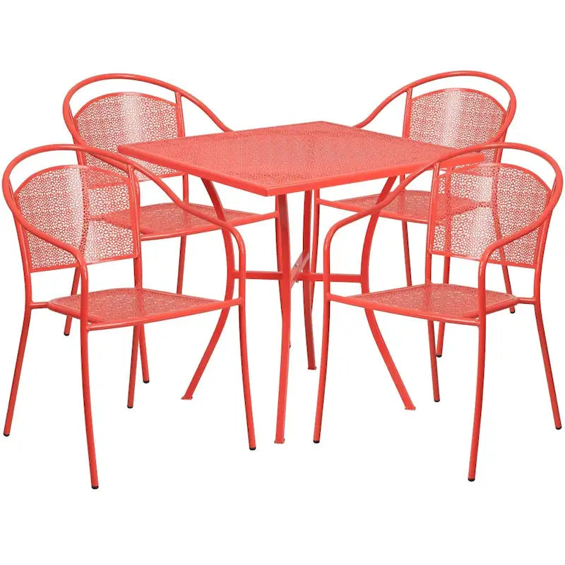 28 Square Indoor-Outdoor Steel Patio Table Set with 4 Round Back Chairs