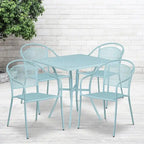 28 Square Indoor-Outdoor Steel Patio Table Set with 4 Round Back Chairs