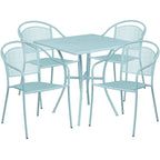 28 Square Indoor-Outdoor Steel Patio Table Set with 4 Round Back Chairs