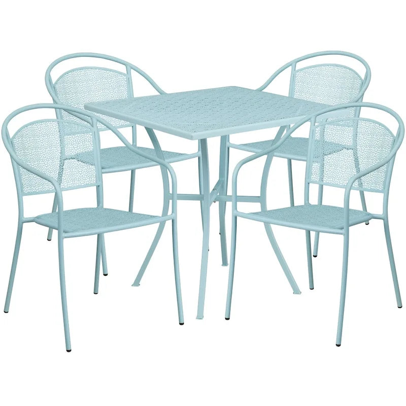 28 Square Indoor-Outdoor Steel Patio Table Set with 4 Round Back Chairs