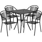 28 Square Indoor-Outdoor Steel Patio Table Set with 4 Round Back Chairs