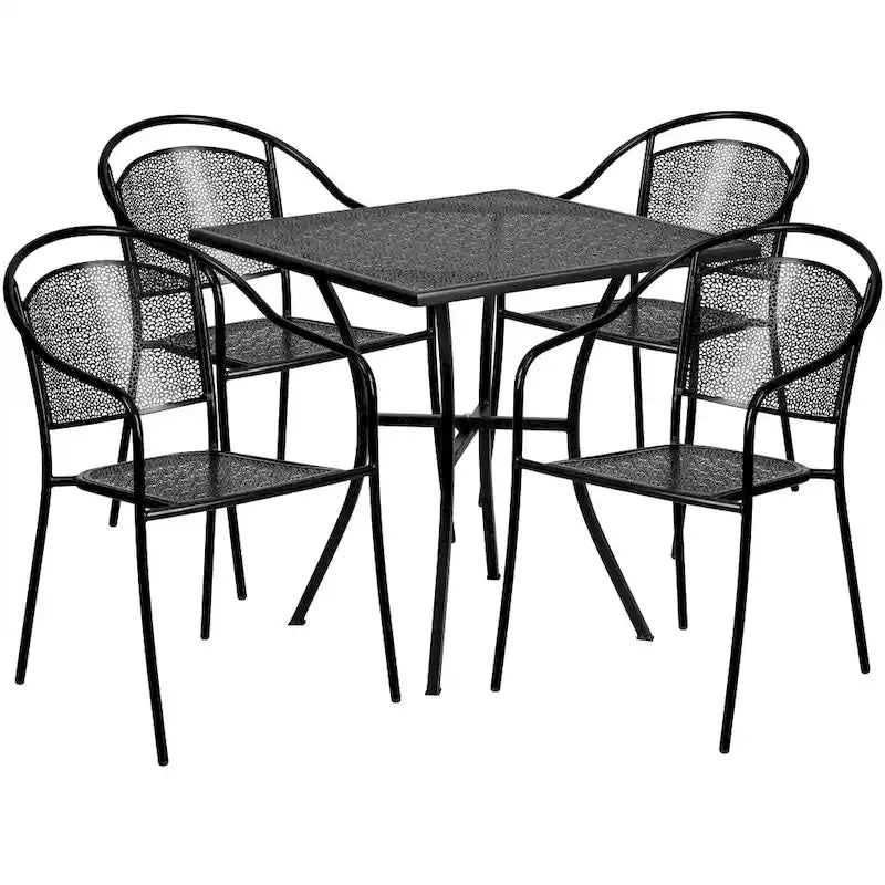 28 Square Indoor-Outdoor Steel Patio Table Set with 4 Round Back Chairs