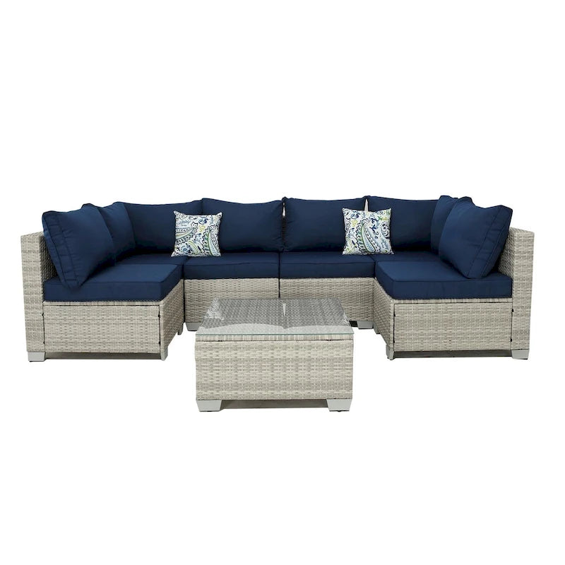 Outdoor 7 Pieces Patio Furniture Wicker Sectional Sofa Set