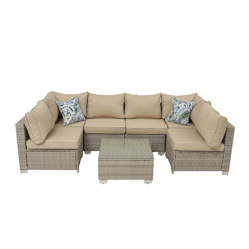 Outdoor 7 Pieces Patio Furniture Wicker Sectional Sofa Set
