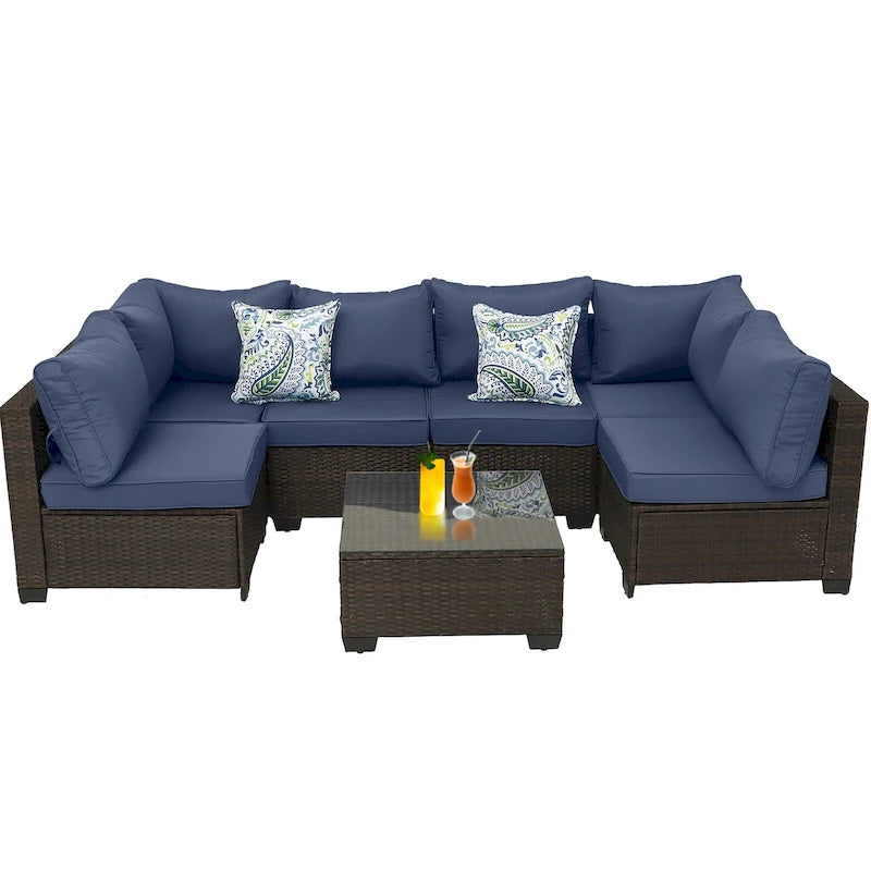 Outdoor 7 Pieces Patio Furniture Wicker Sectional Sofa Set