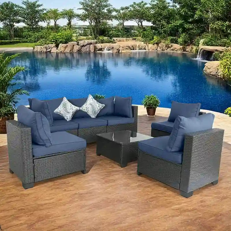 Outdoor 7 Pieces Patio Furniture Wicker Sectional Sofa Set