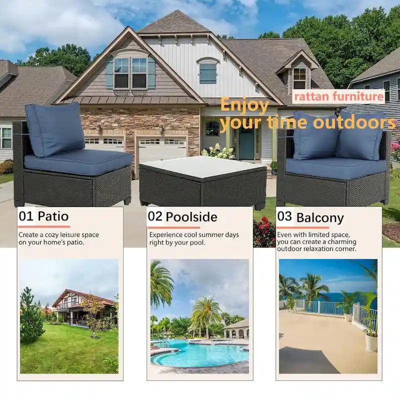 Outdoor 7 Pieces Patio Furniture Wicker Sectional Sofa Set