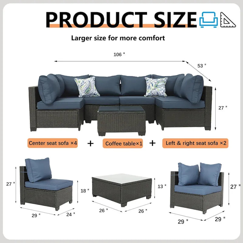 Outdoor 7 Pieces Patio Furniture Wicker Sectional Sofa Set