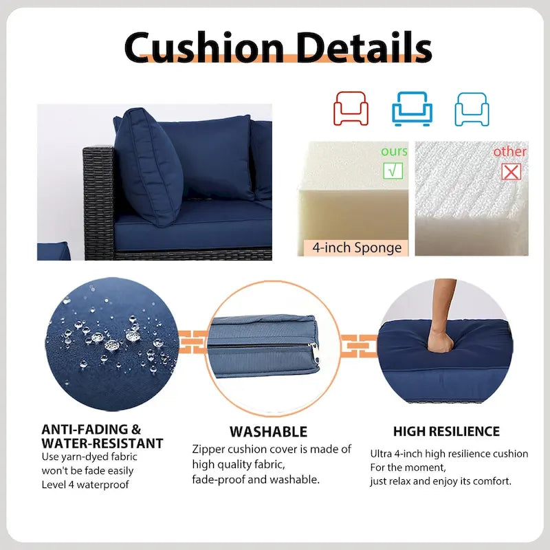 Outdoor 7 Pieces Patio Furniture Wicker Sectional Sofa Set