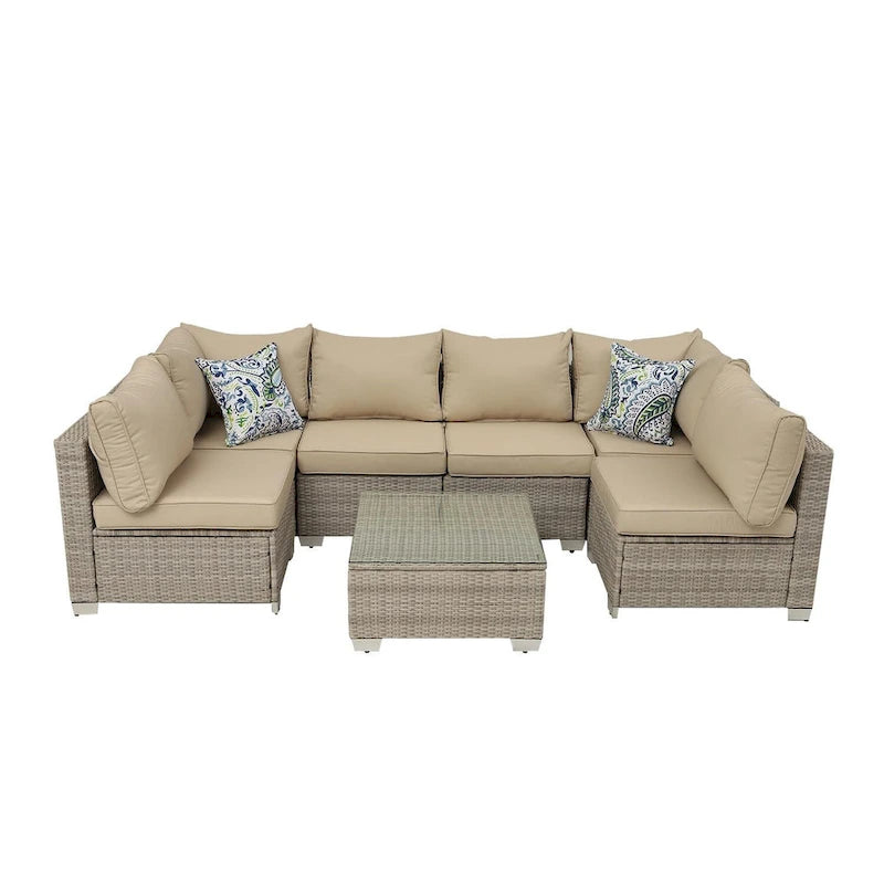 Outdoor 7 Pieces Patio Furniture Wicker Sectional Sofa Set