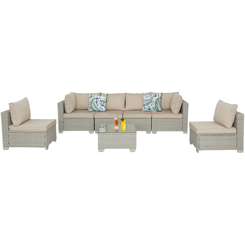 Outdoor 7 Pieces Patio Furniture Wicker Sectional Sofa Set