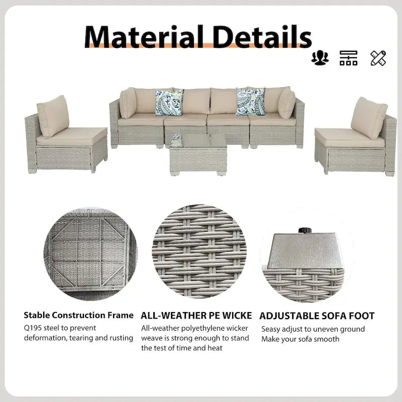 Outdoor 7 Pieces Patio Furniture Wicker Sectional Sofa Set