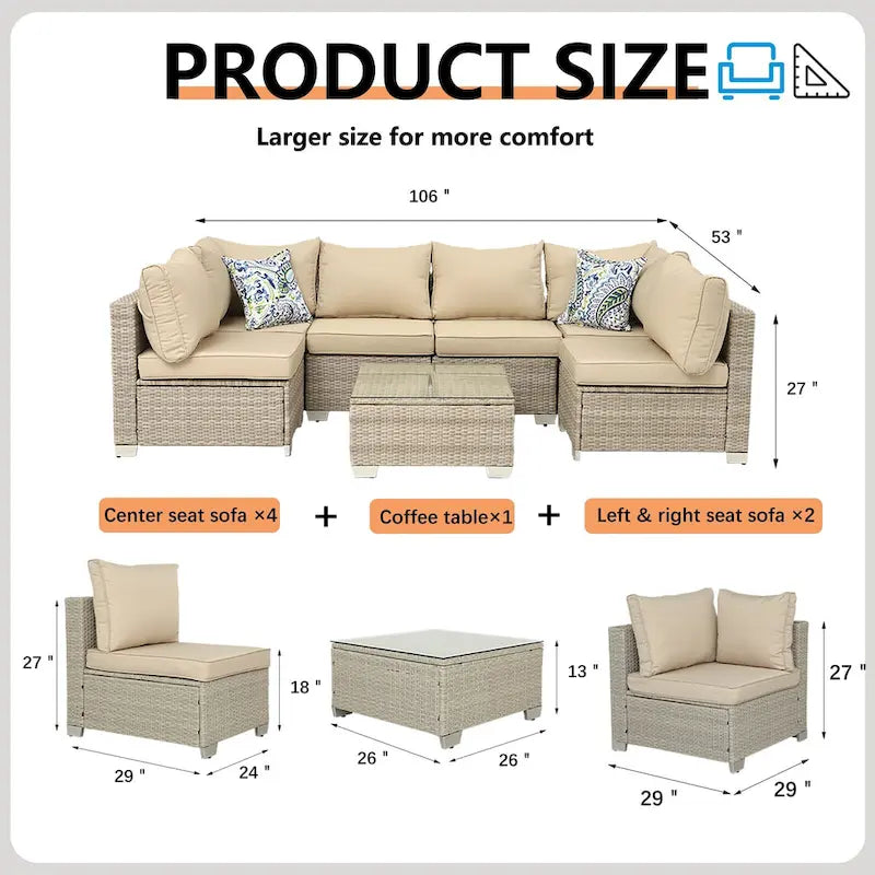 Outdoor 7 Pieces Patio Furniture Wicker Sectional Sofa Set