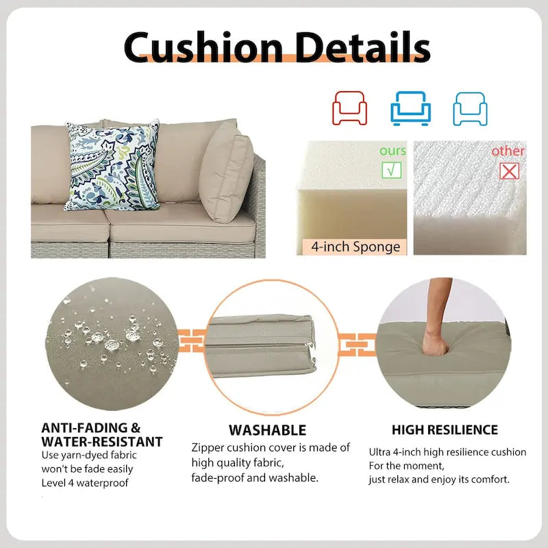 Outdoor 7 Pieces Patio Furniture Wicker Sectional Sofa Set