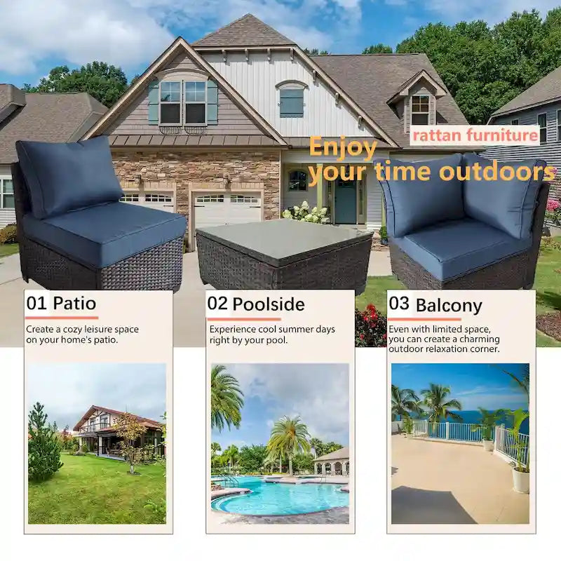 Outdoor 7 Pieces Patio Furniture Wicker Sectional Sofa Set
