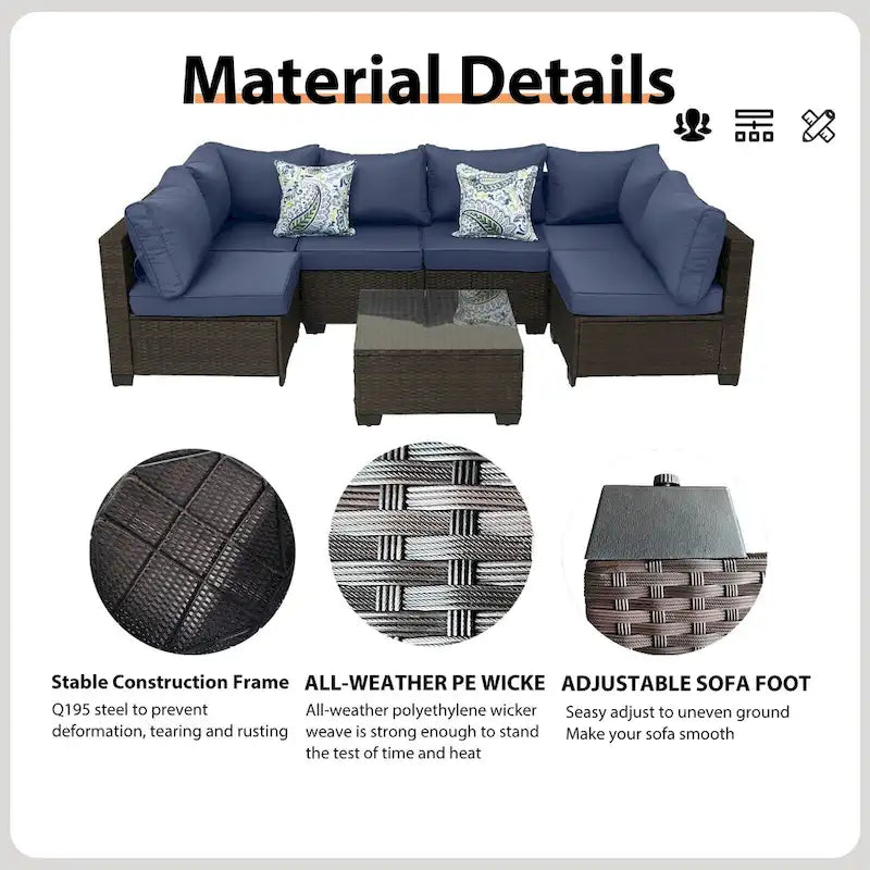 Outdoor 7 Pieces Patio Furniture Wicker Sectional Sofa Set