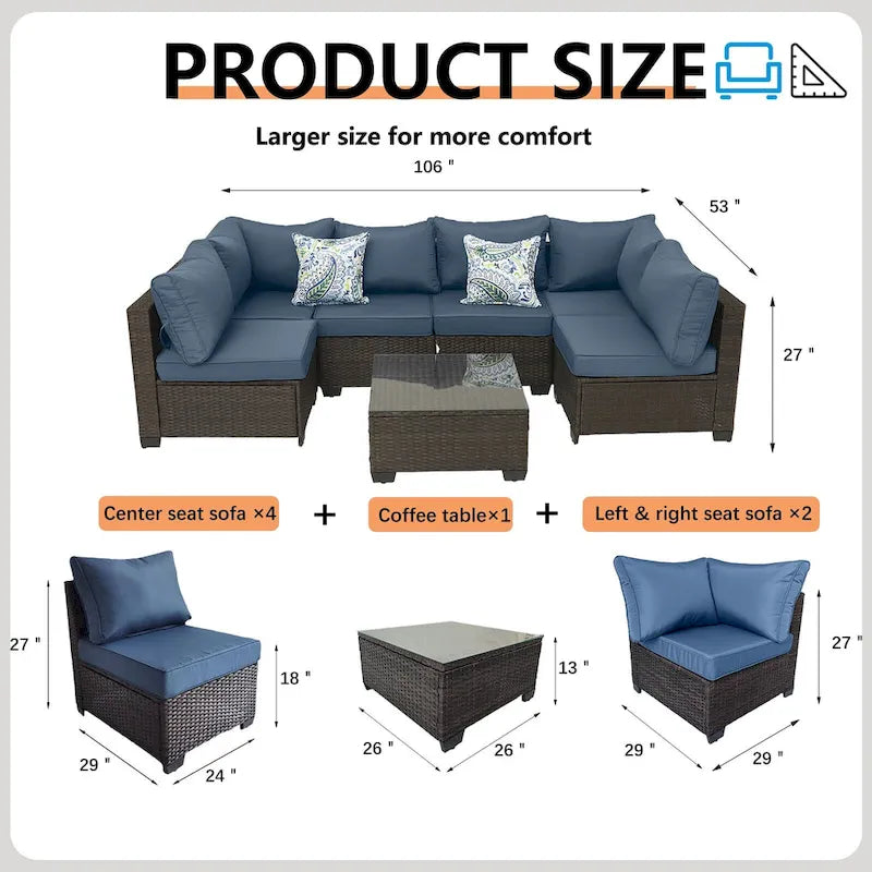 Outdoor 7 Pieces Patio Furniture Wicker Sectional Sofa Set