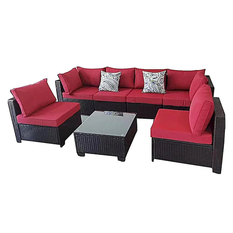 Outdoor 7 Pieces Patio Furniture Wicker Sectional Sofa Set