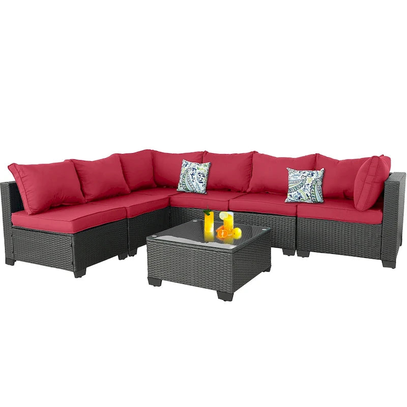 Outdoor 7 Pieces Patio Furniture Wicker Sectional Sofa Set
