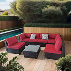 Outdoor 7 Pieces Patio Furniture Wicker Sectional Sofa Set