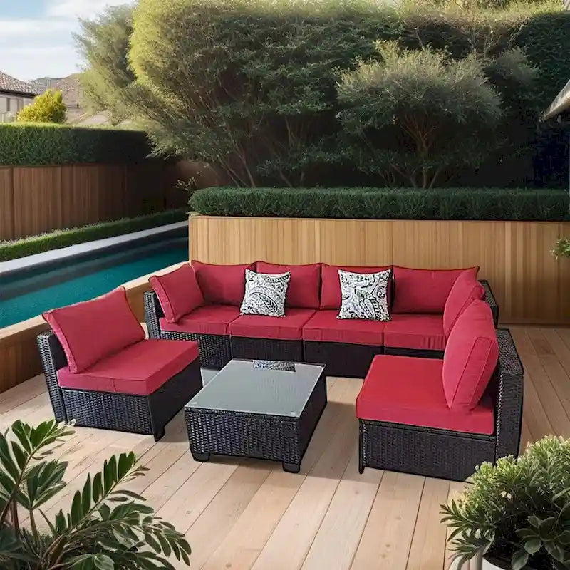 Outdoor 7 Pieces Patio Furniture Wicker Sectional Sofa Set