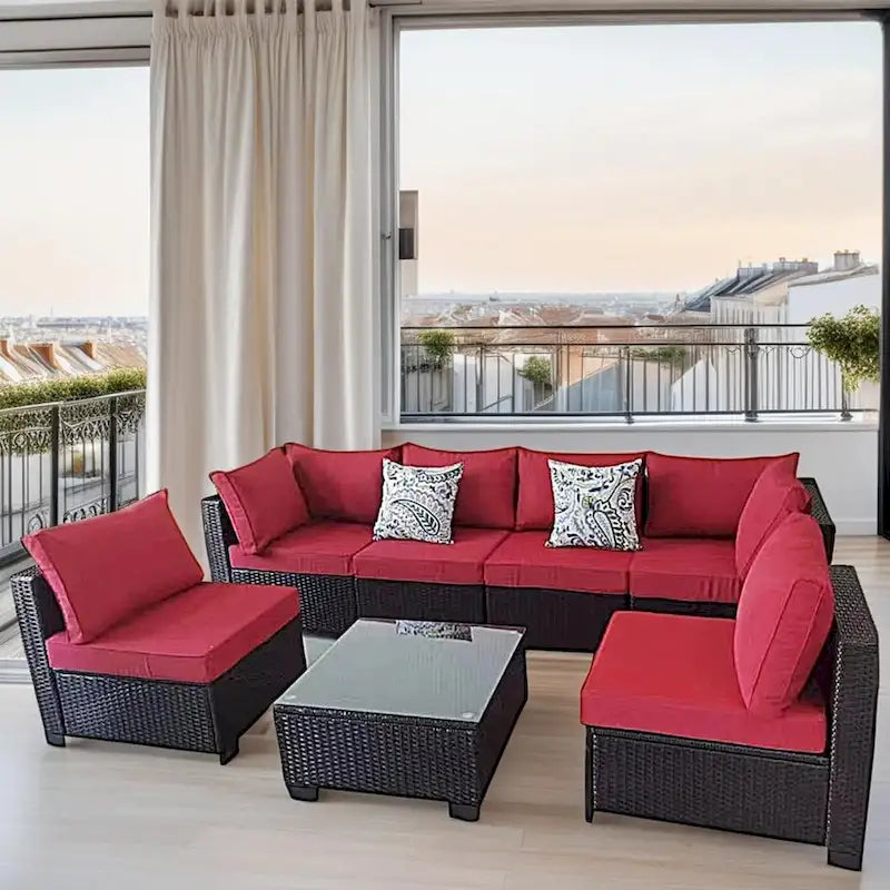 Outdoor 7 Pieces Patio Furniture Wicker Sectional Sofa Set